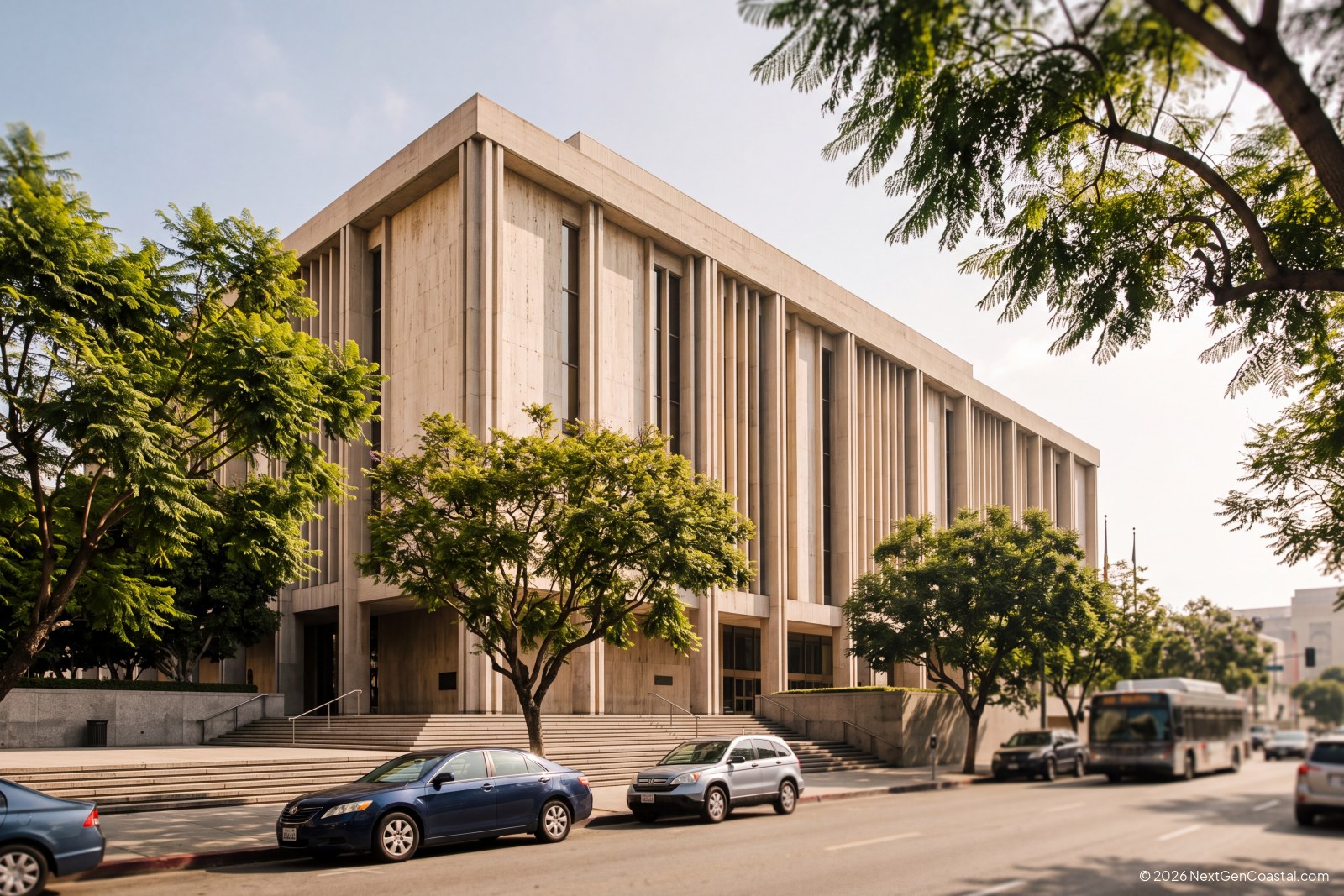 Los Angeles County superior courthouse exterior on a downtown street