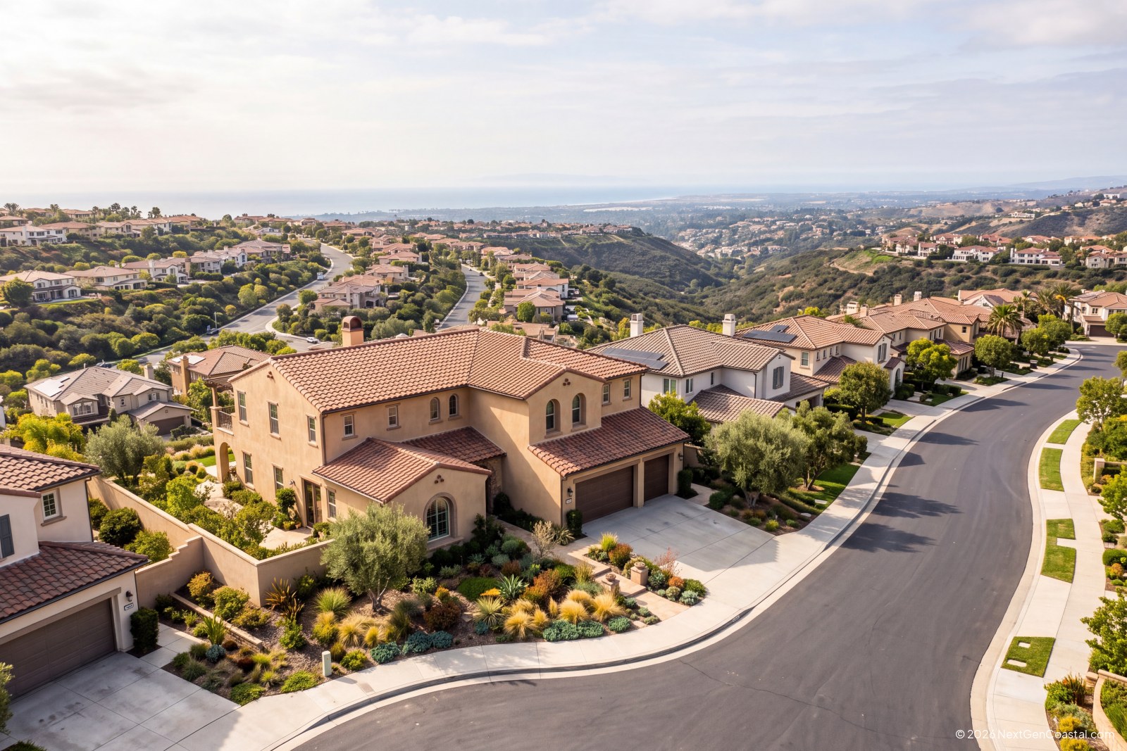 Hillside rental home with a distant ocean view in south Orange County