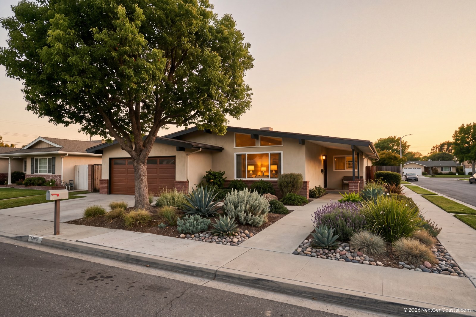 Mid-century ranch rental home on a suburban street in Fullerton, California