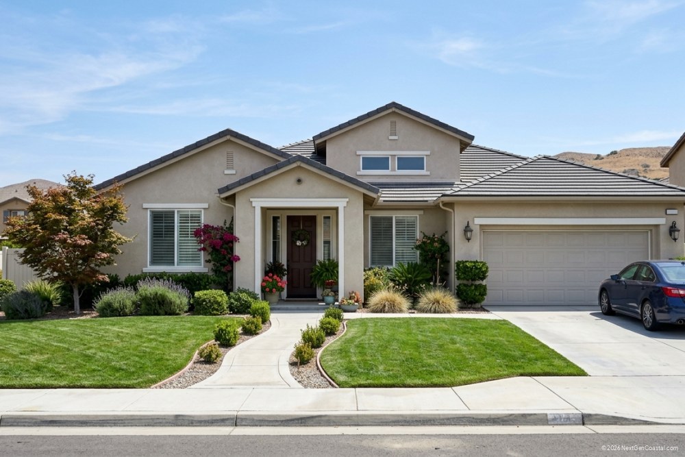 Single-family rental home front yard in suburban California