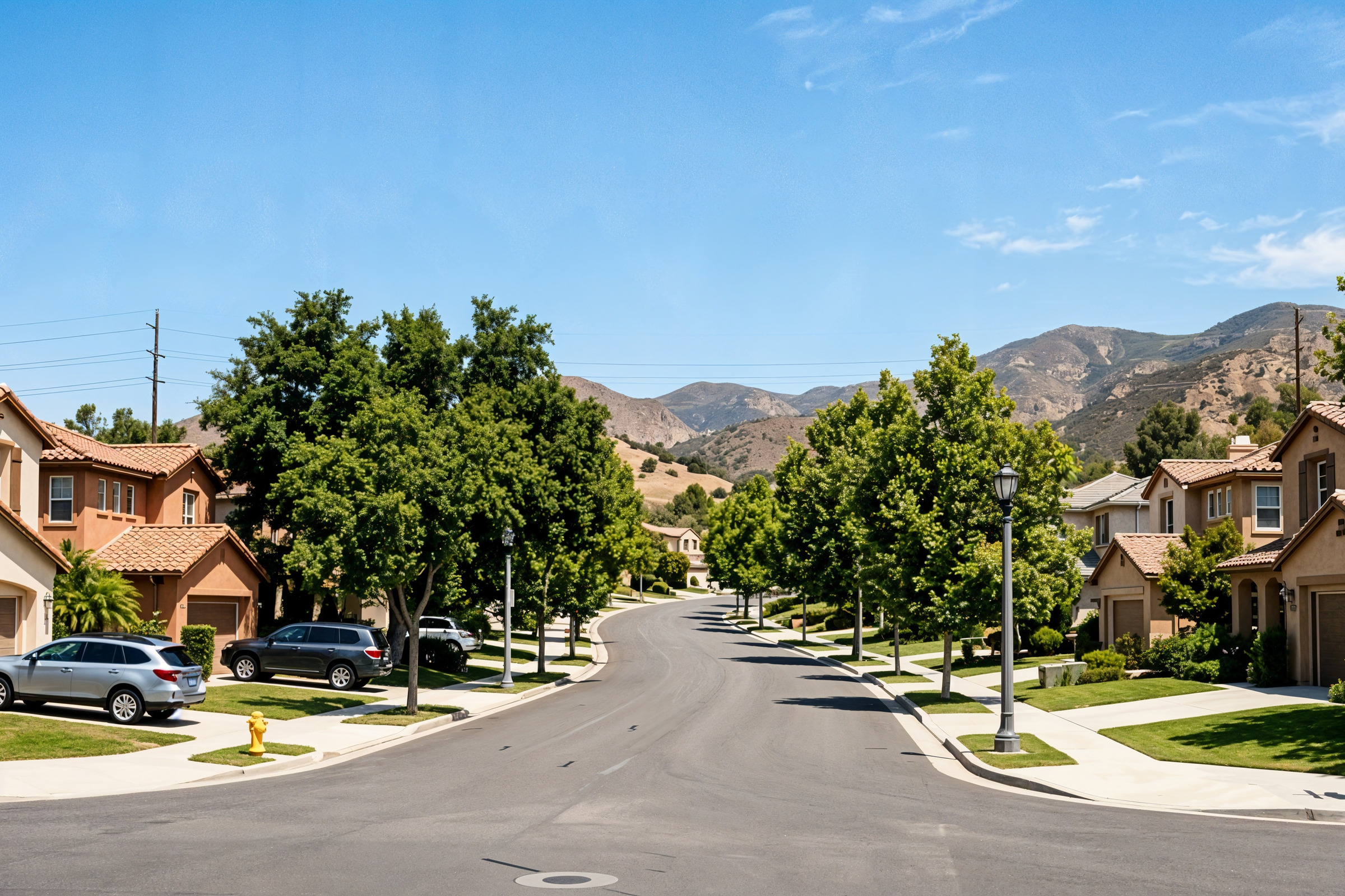 Hillside California street with single-family rental homes