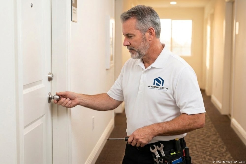 Property manager reviewing cost segregation report at modern desk
