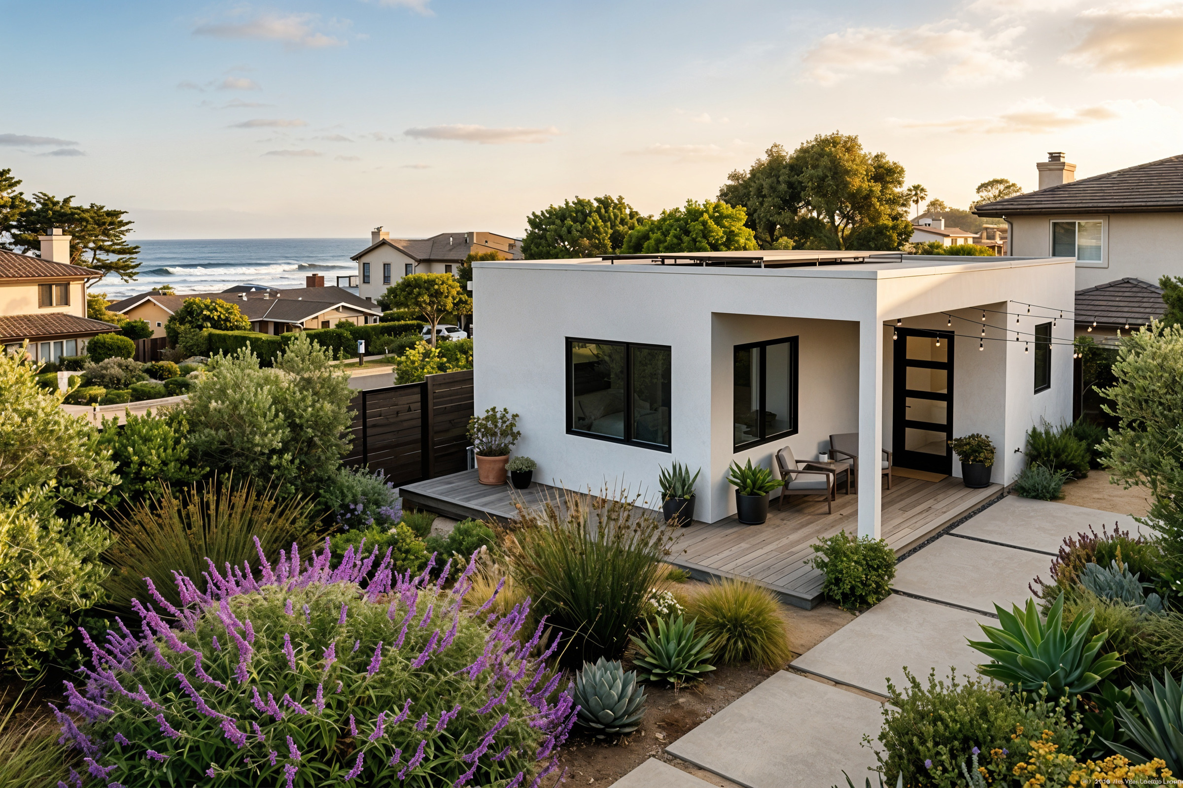 Modern detached ADU with white stucco exterior in Ventura County