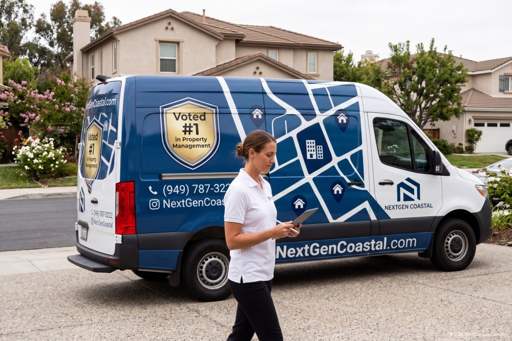 NextGen Coastal service van at a suburban California rental property