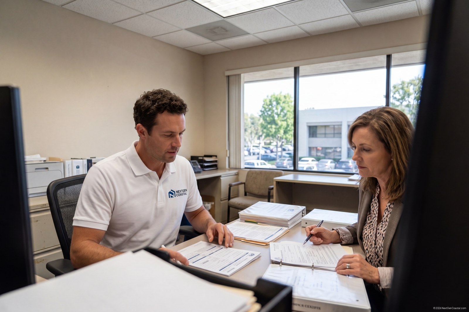 Property manager reviewing 1031 exchange documents with a qualified intermediary