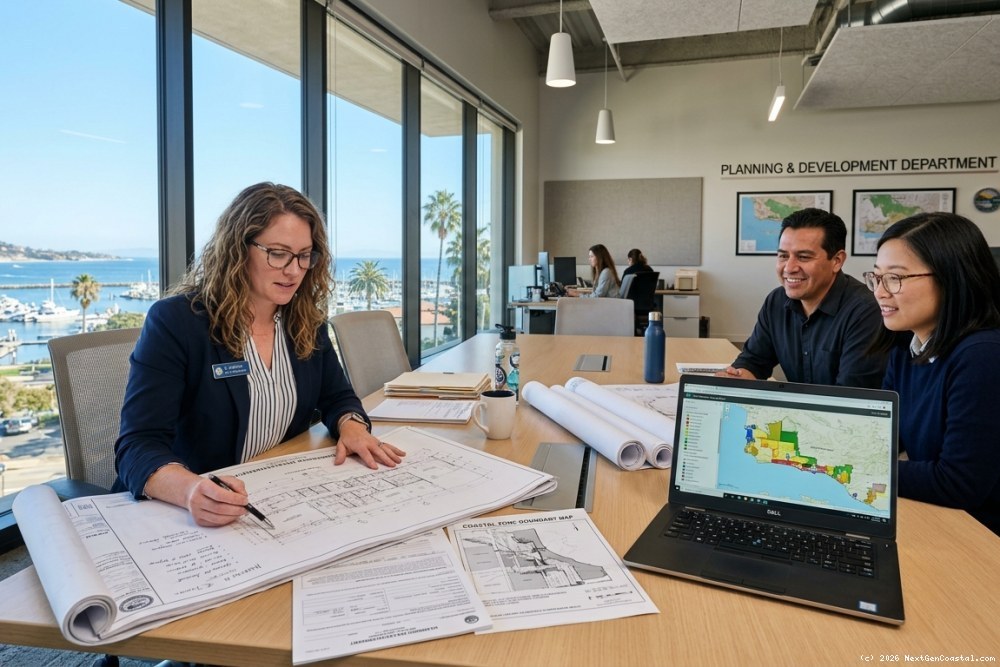 Planning department staff reviewing coastal development permit documents