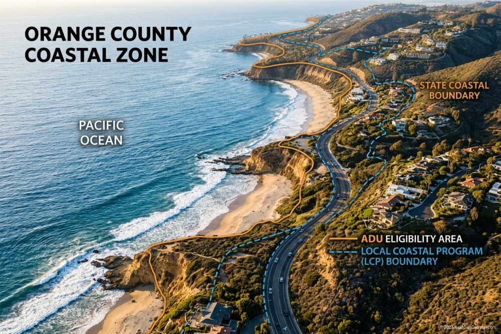 Orange County coastal zone boundary map of California Coastal Commission jurisdiction