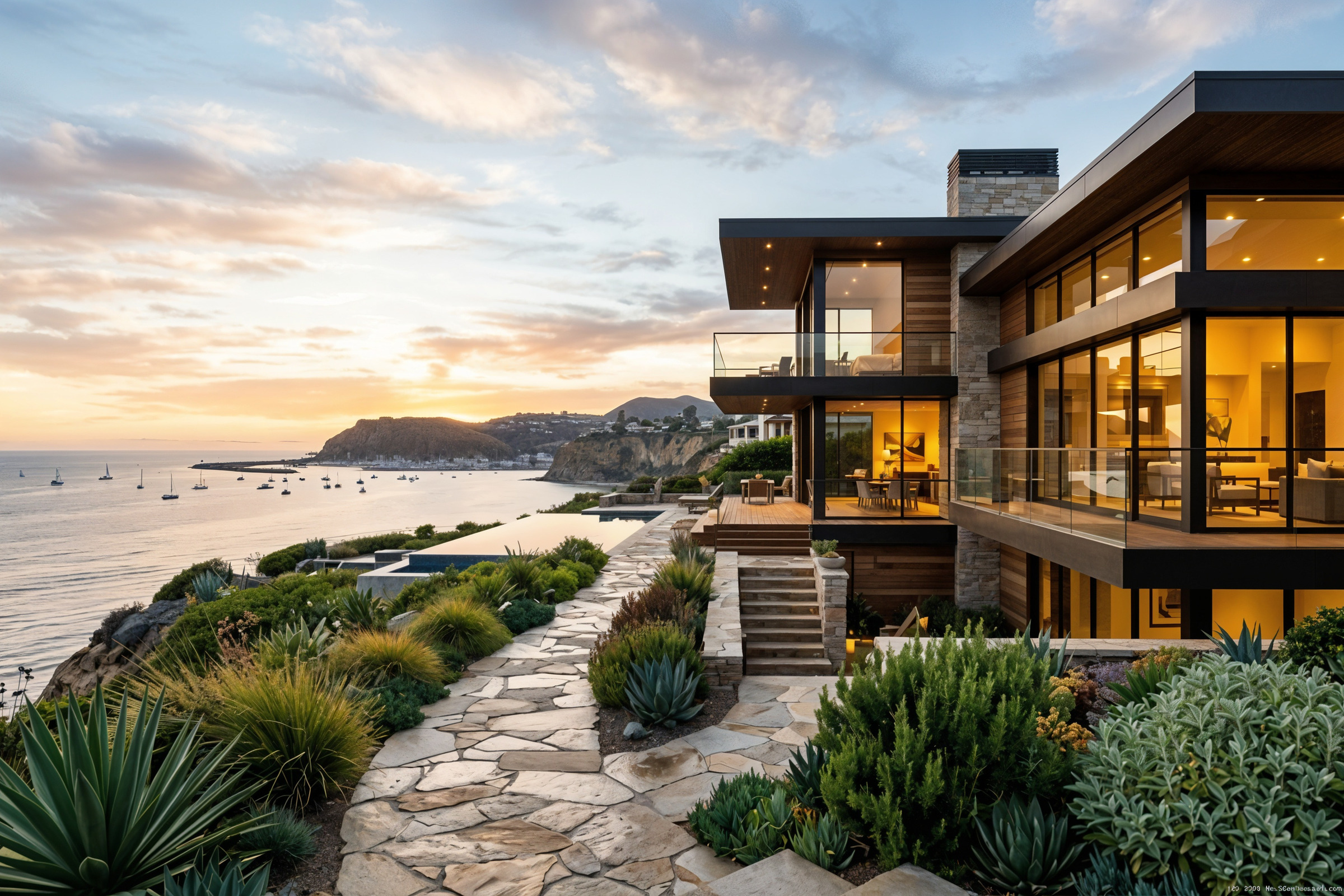 Luxury oceanfront home in Dana Point with contemporary architecture, floor-to-ceiling glass, and panoramic Pacific views at