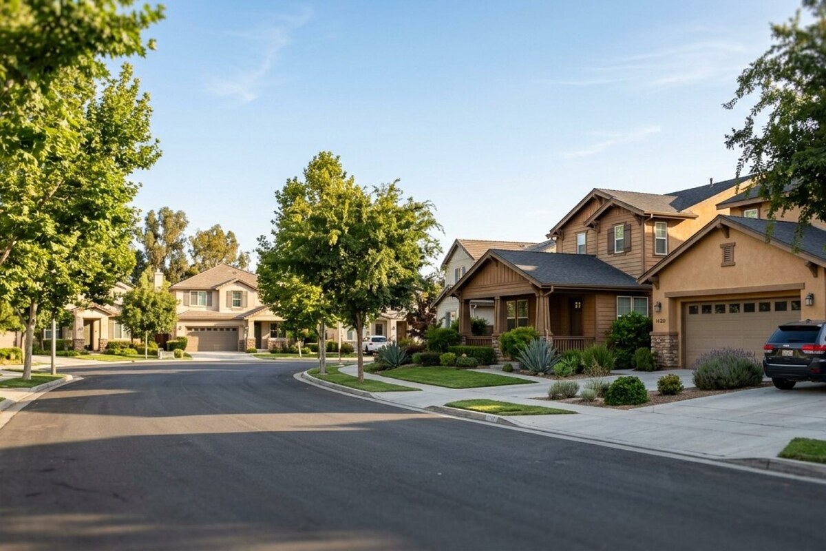 Modern California residential street in an inland suburban neighborhood