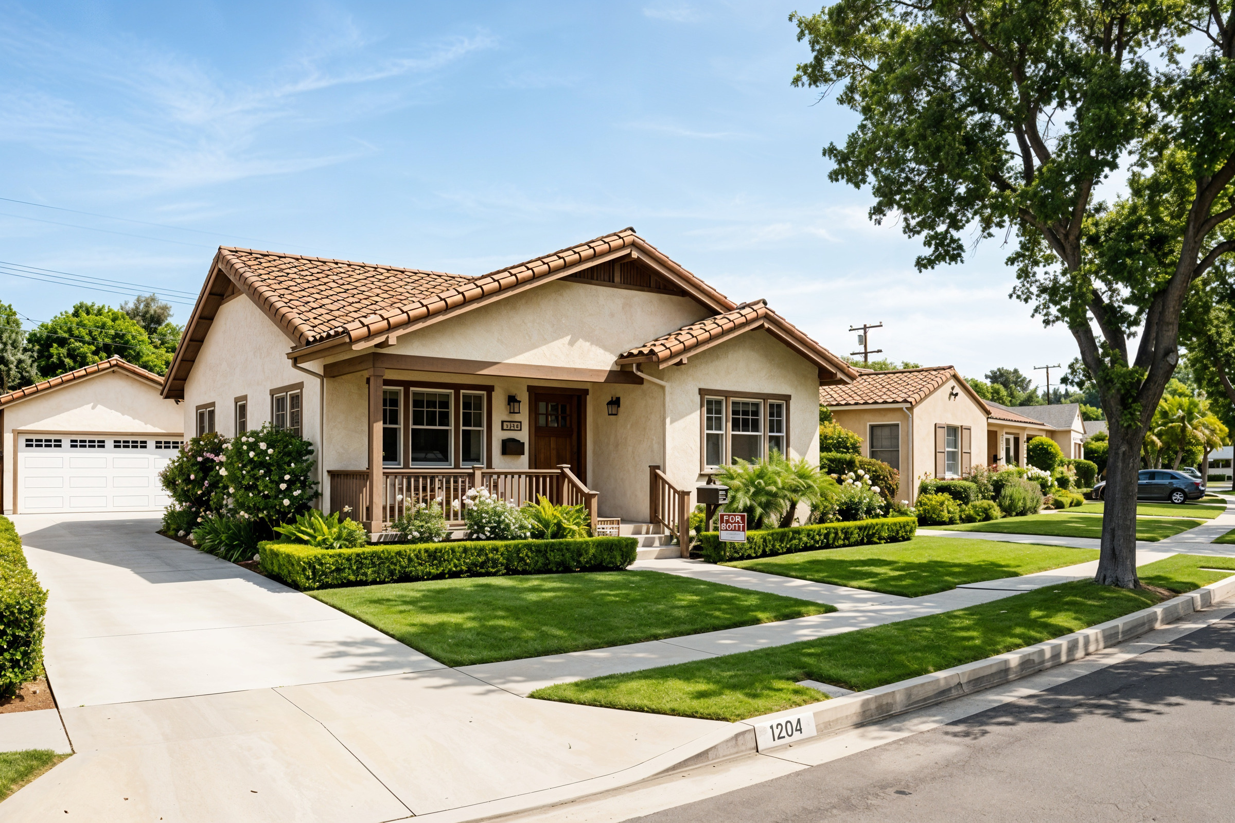 Well-maintained 1960s single-family rental home on a tree-lined residential street in coastal Orange County