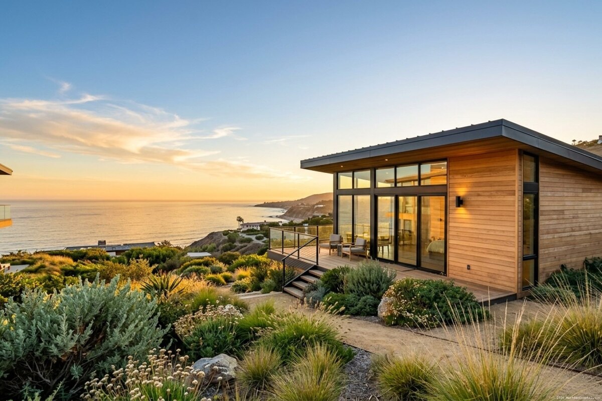 Modern detached ADU on a coastal hillside property in Malibu